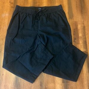 J. Crew Pants 12 Black Linen Blend Elastic Waist, Draw String Cuffed Legs Pocket